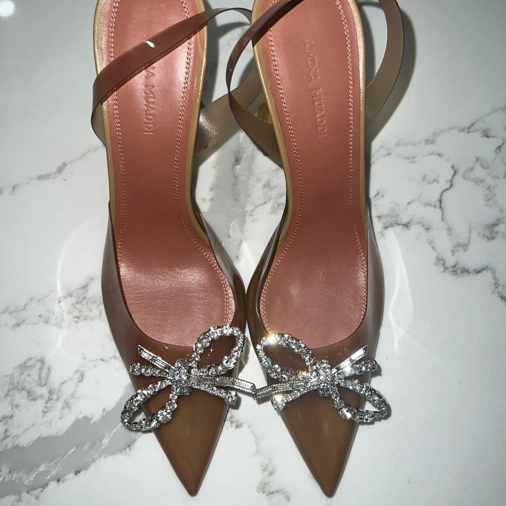 Amina Muaddi Brown Heels with Silver Embellishments - Picture 5 of 15
